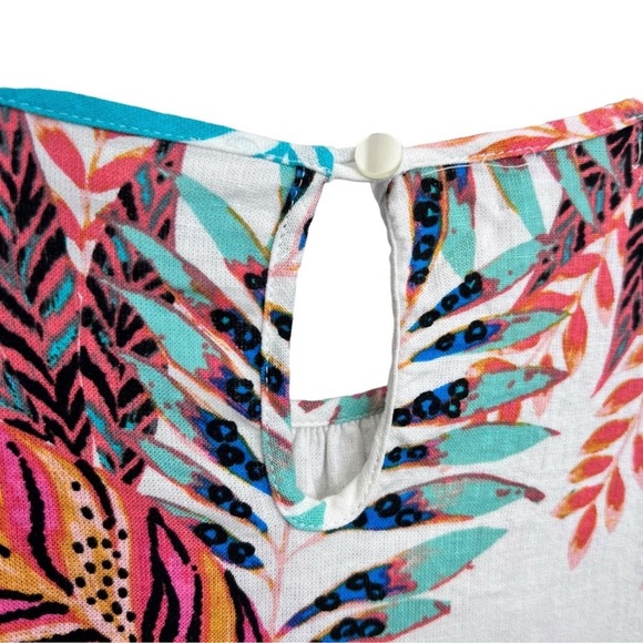 Van Heusen Women's Floral Blouse - Orange, Teal, Black on White - Picture 3 of 12